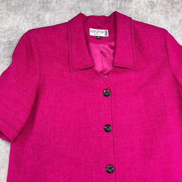 Kasper ASL Dress Women 8 Hot Pink Coat Woven Career Party 80s‎ Hong Kong VTG - Picture 2 of 11